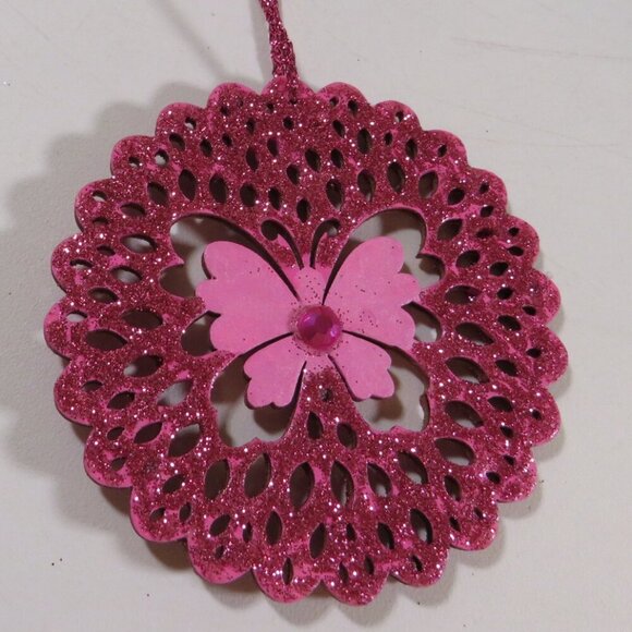 Deep Pink Round Butterfly Laser Cut Wooden Ornament (Double Sided) #2 - Picture 2 of 7